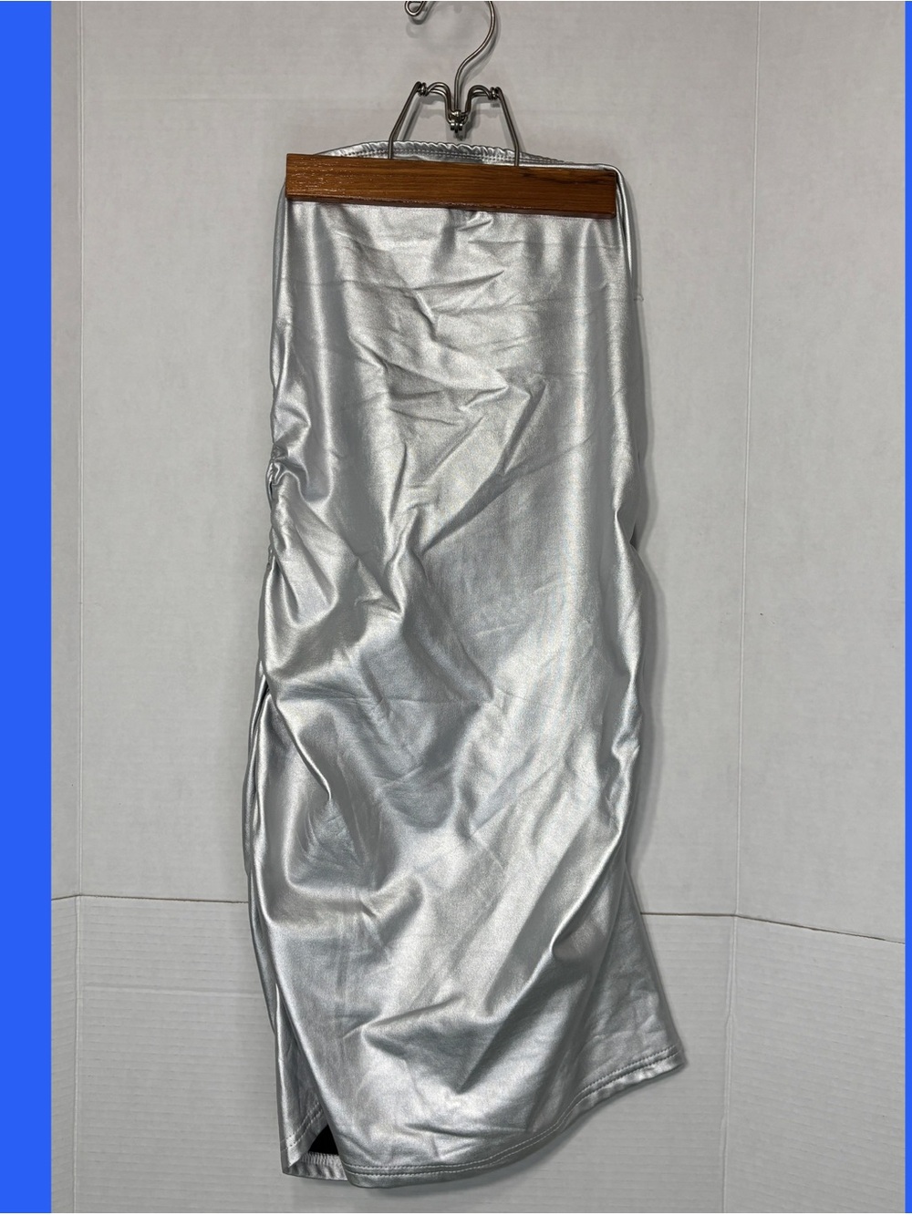 SHEIN Shiny Silver Metallic Space Dress Strapless Mini Party Festival Ravewear